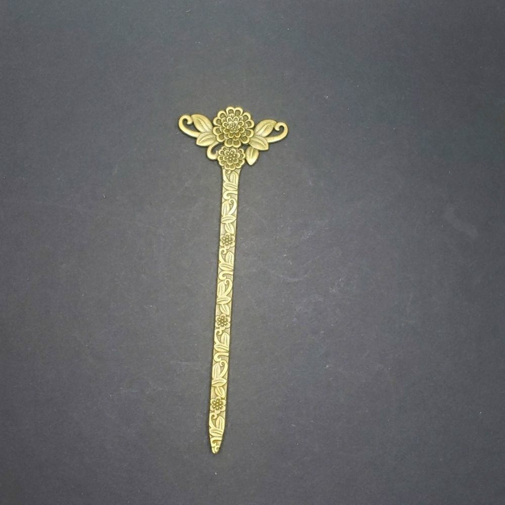 ENGRAVED antique bronze hair chopstick bun holder styling tool